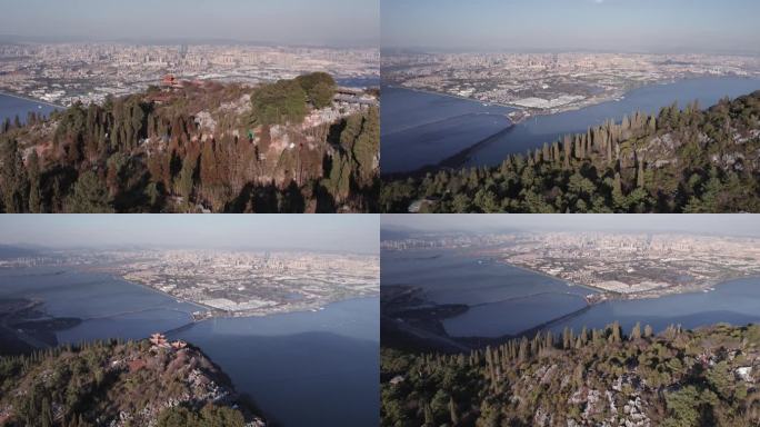 4k 航拍云南昆明西山风景区滇池素材