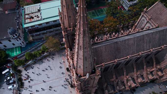 广州圣心大教堂石室哥特式教堂航拍4K视频