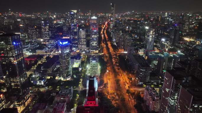 深圳南山区高新园建筑群夜景航拍