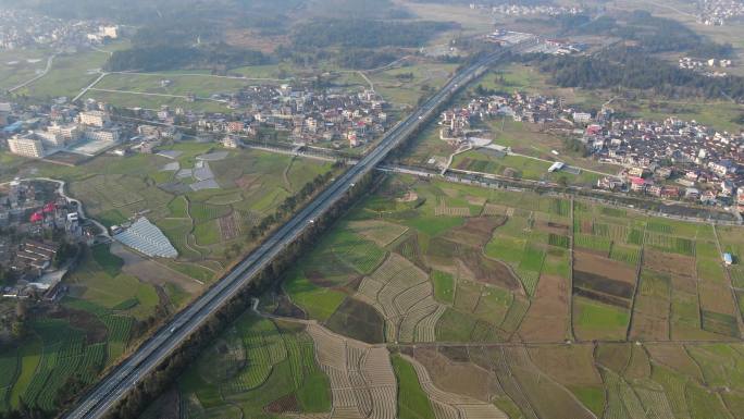 汝城白泉村航拍风光高速公路乡村