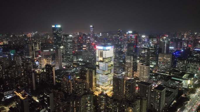 深圳南山区科技园建筑群夜景航拍