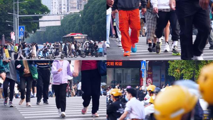 广州城市街道人潮拥挤车水马龙4k视频素材