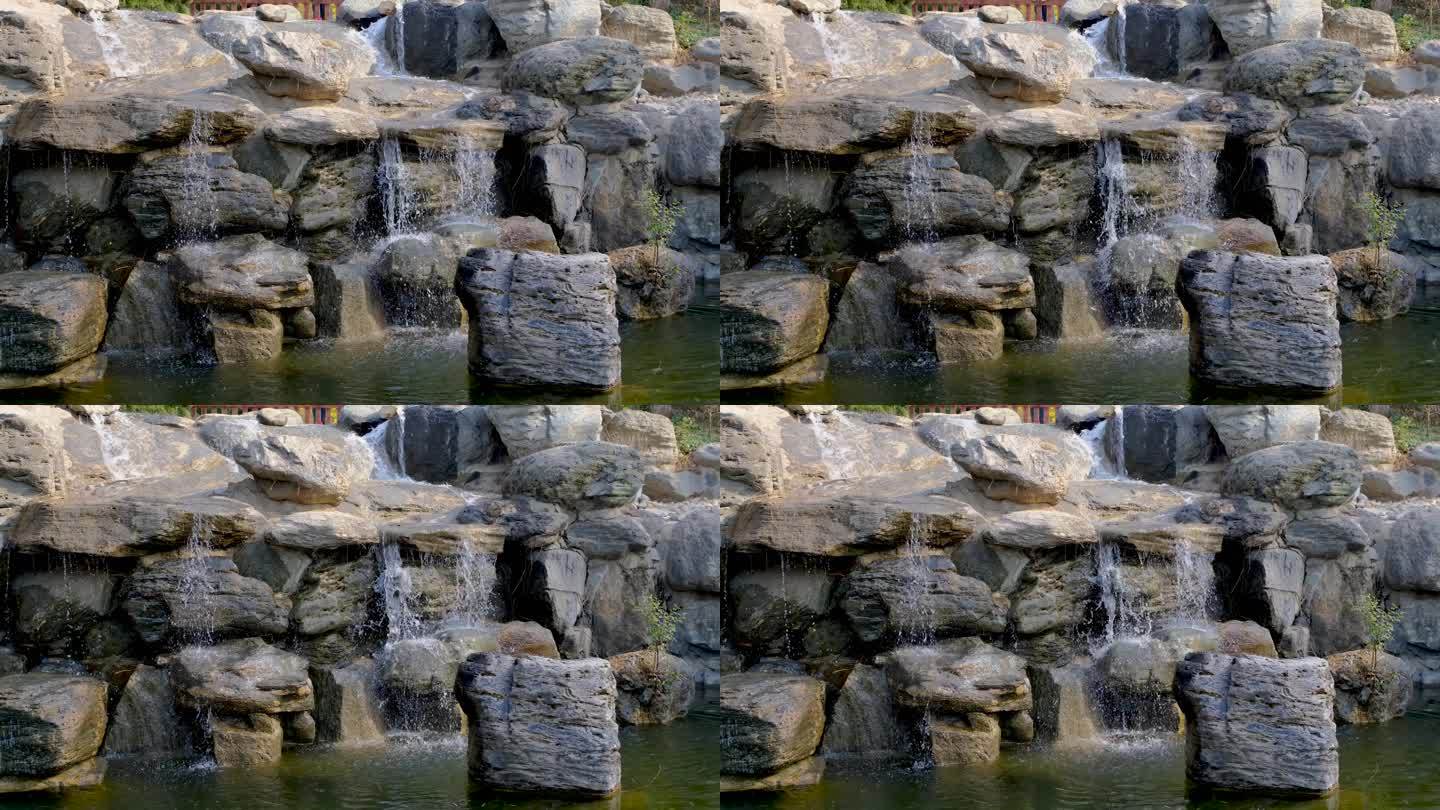 西安青龙寺仿唐庭院内的假山和瀑布