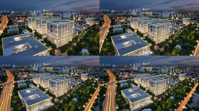 鸟瞰产业园夜景区位三维素材