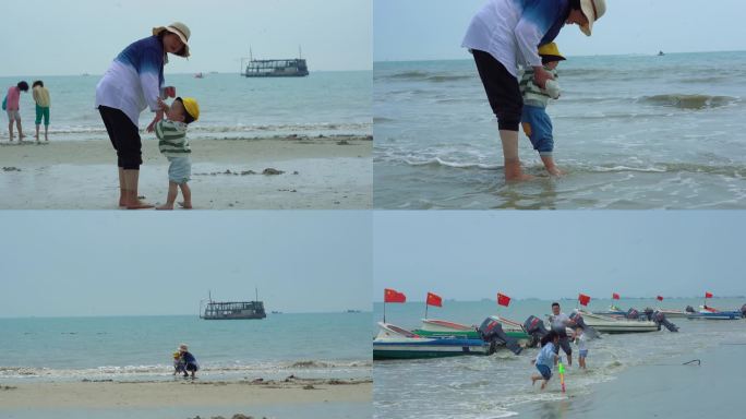 孩子们在海边快乐玩耍