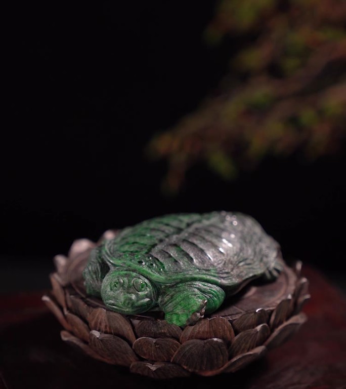 乌龟摆件翡翠玉石雕刻特写展示玉雕原石底座