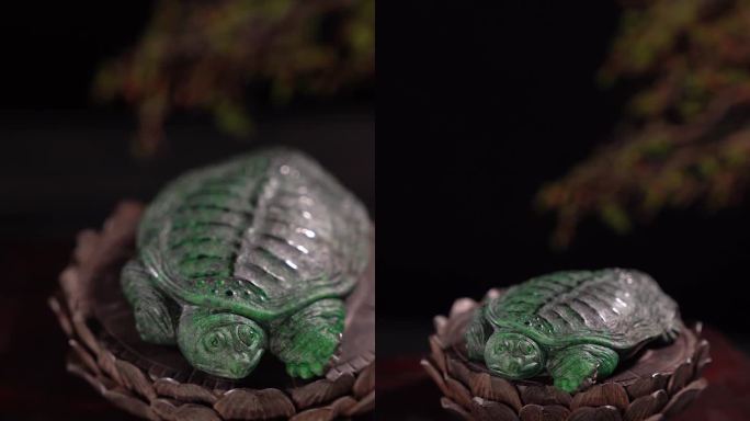 乌龟摆件翡翠玉石雕刻特写展示玉雕原石底座