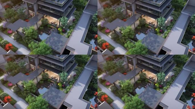 俯瞰新中式庭院景观三维素材