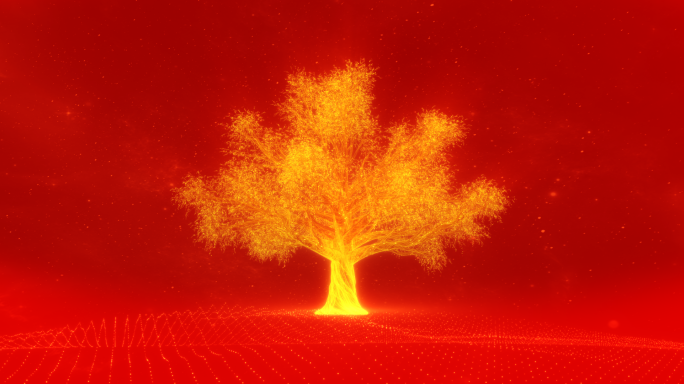 金色粒子光线梦想汇聚科技大树