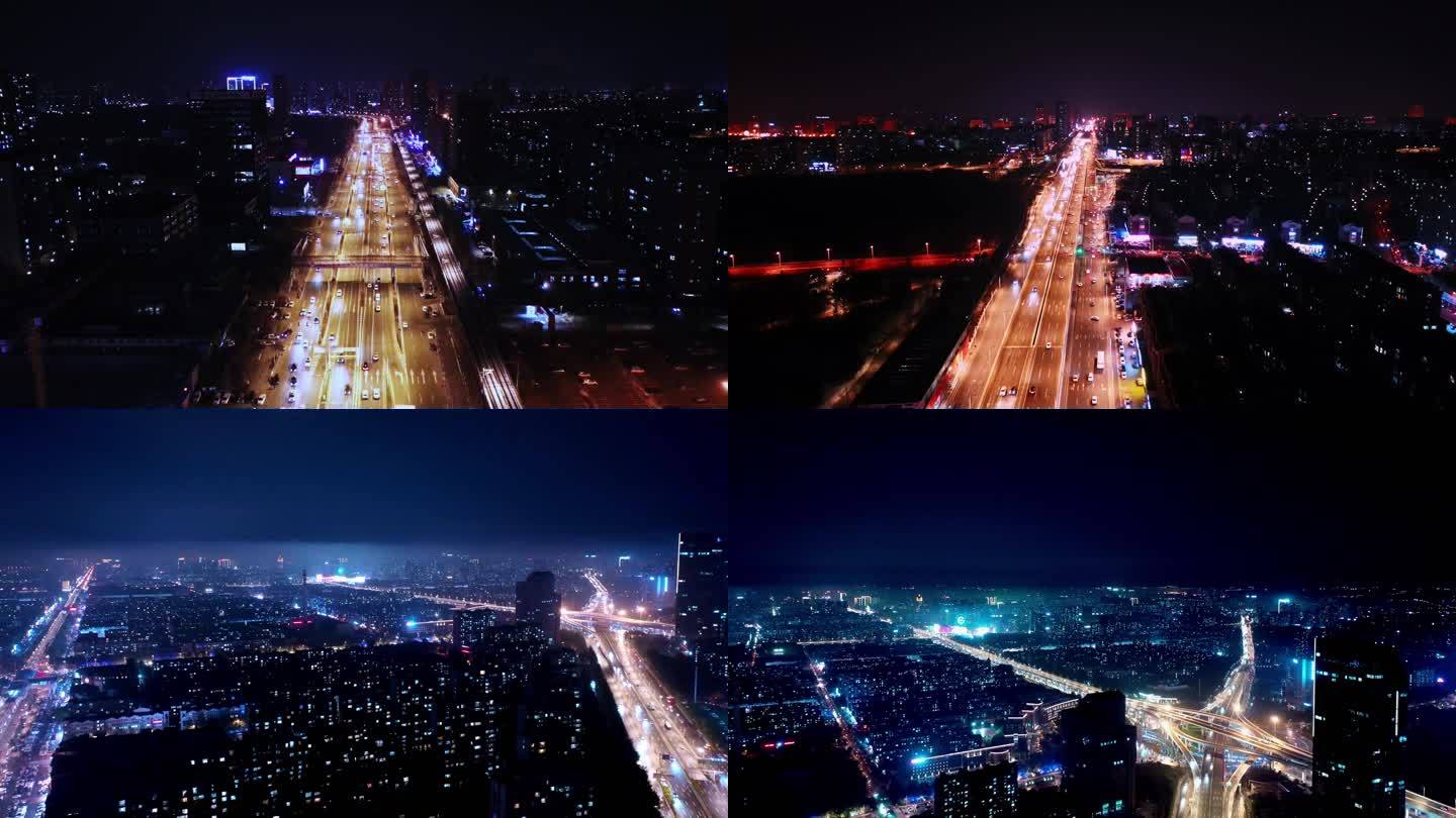 4K 长春 航拍 夜景   道路  城市