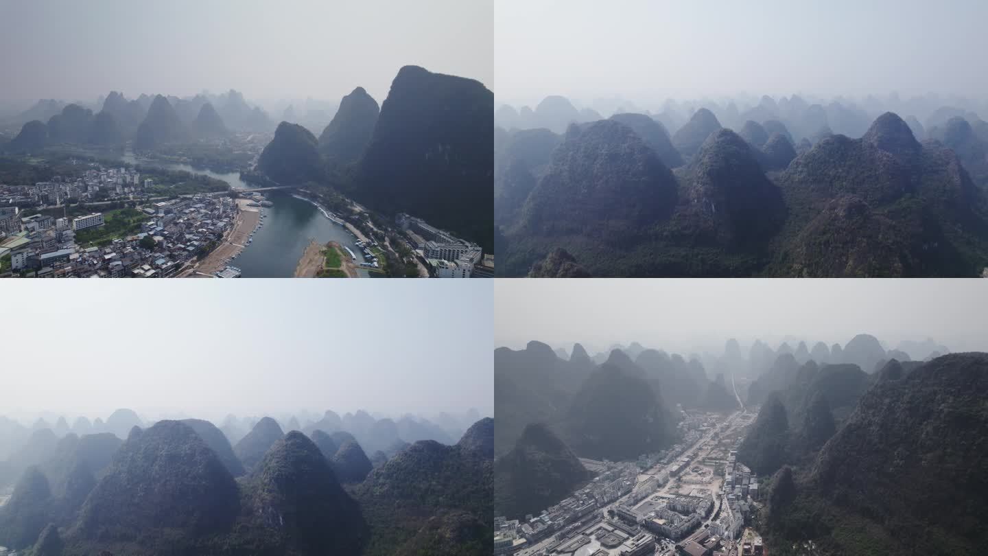 4K航拍广西桂林山脚下的城市