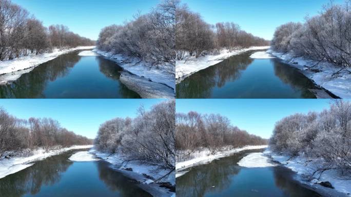 大兴安岭春天河开雪景