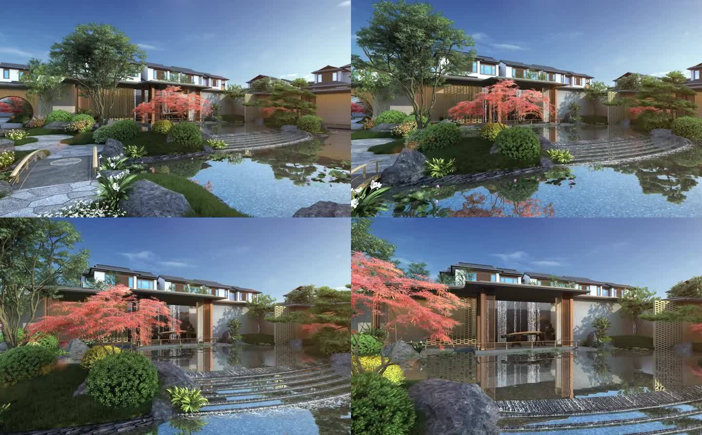新中式庭院水景园林三维动画