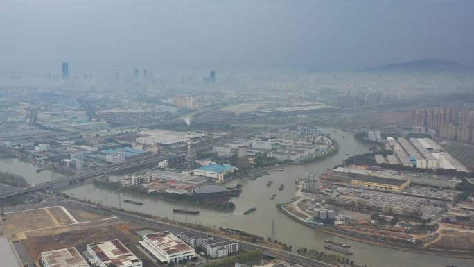 浙江湖州城市航拍全景工业区