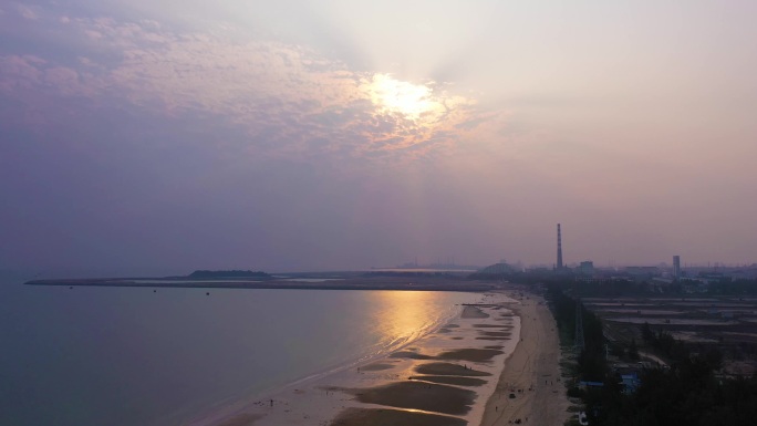 夕阳 海滩 海松 沙滩