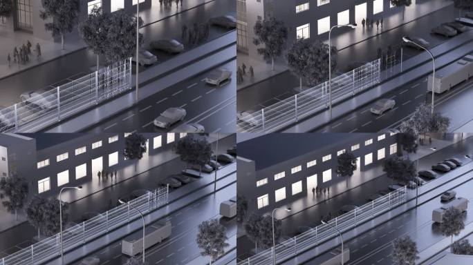 三维虚拟建筑城市园区生长动画，周界防护