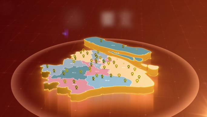 上海红色科技地图模板