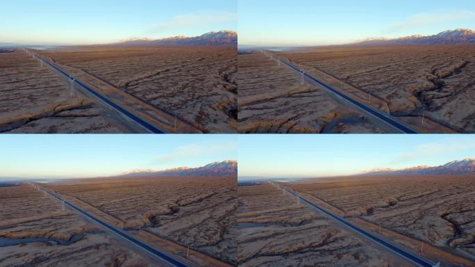 自然环境沙漠戈壁滩公路航拍