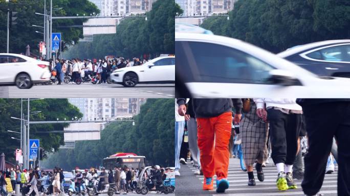 广州街道斑马线行人车水马龙4k视频素材