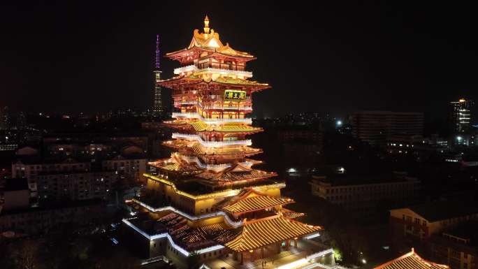 四川绵阳越王楼夜景航拍