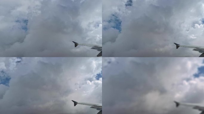 飞机起飞，飞机在云层中穿梭