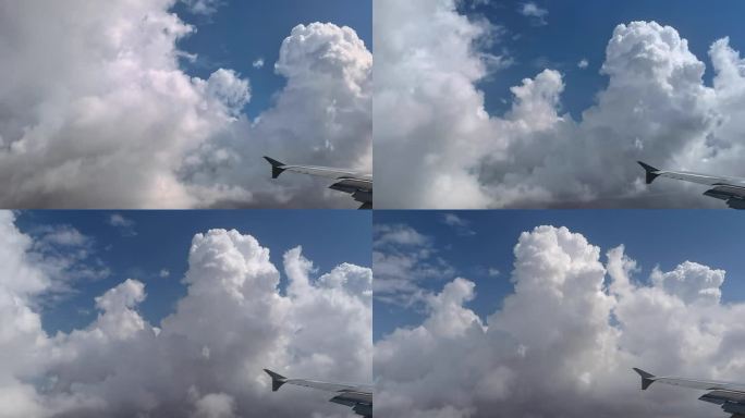 飞机起飞，飞机在云层中穿梭