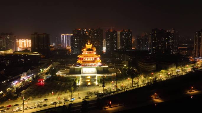 咸阳市清渭楼夜景延时摄影