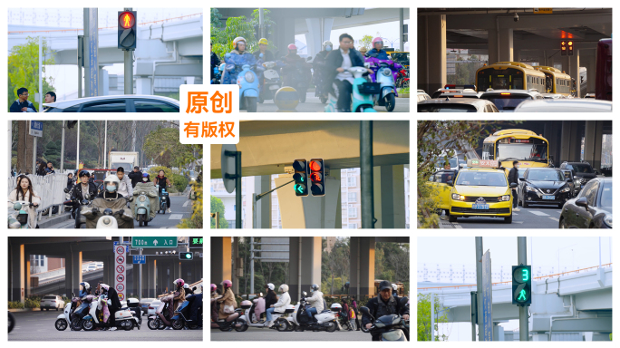 红绿灯车行人电动车