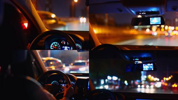 【合集】女士夜间开车车内视角4K