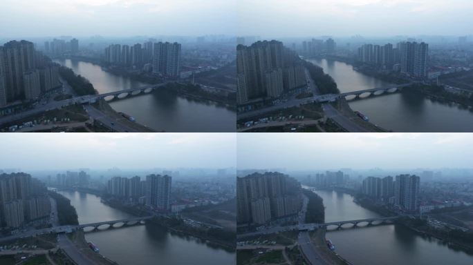 宁乡市南门桥沩江河环绕航拍4K