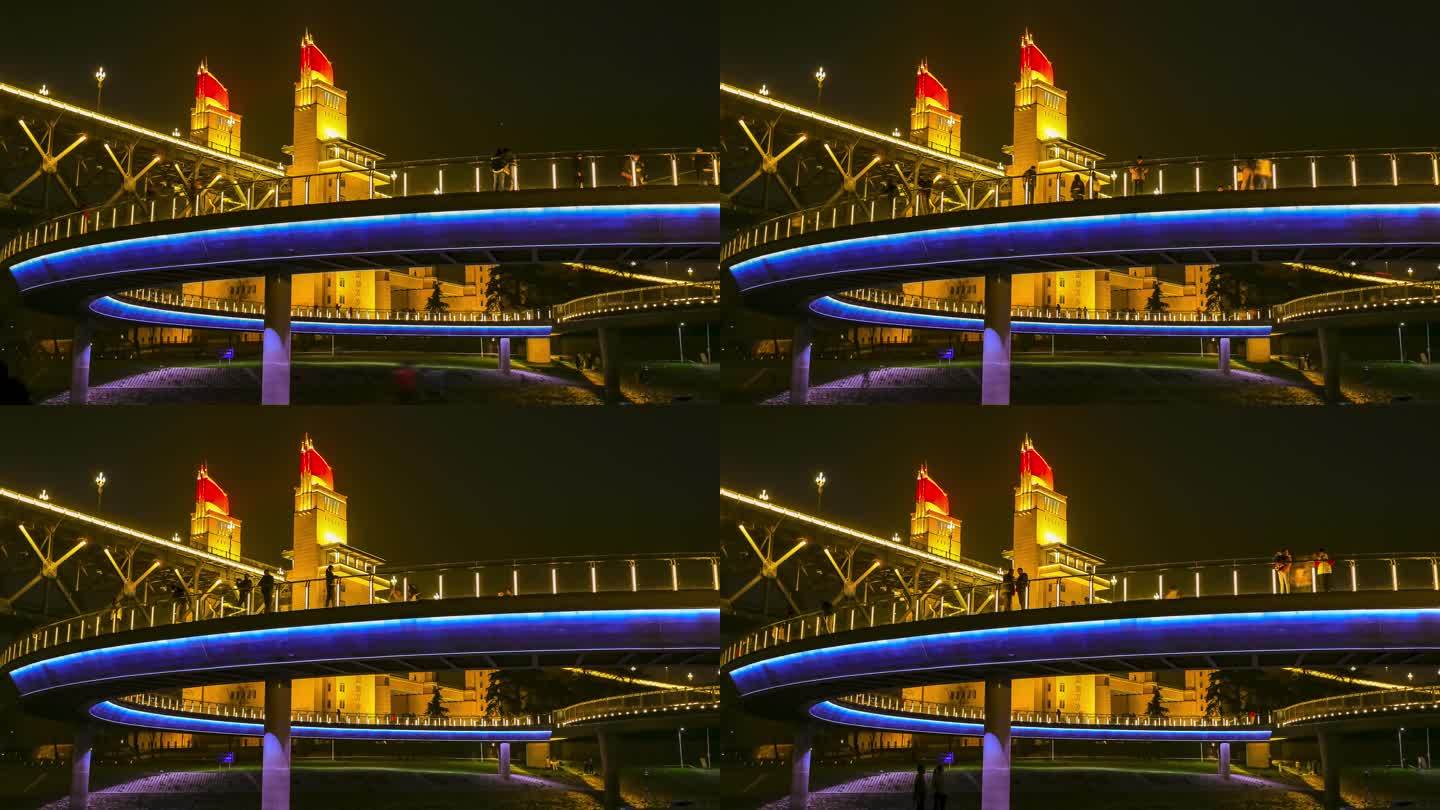 南京长江大桥桥头堡大桥公园夜景延时