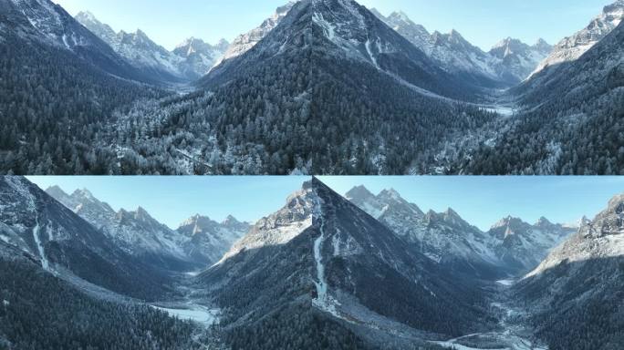 冬天唯美意境的雪林雪山4K航拍