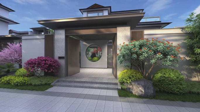 新中式园林步道景观漫游素材