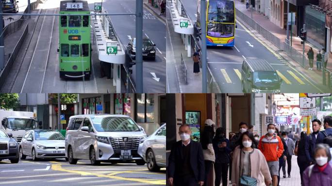 香港街道 都市上班人群 早晨车流
