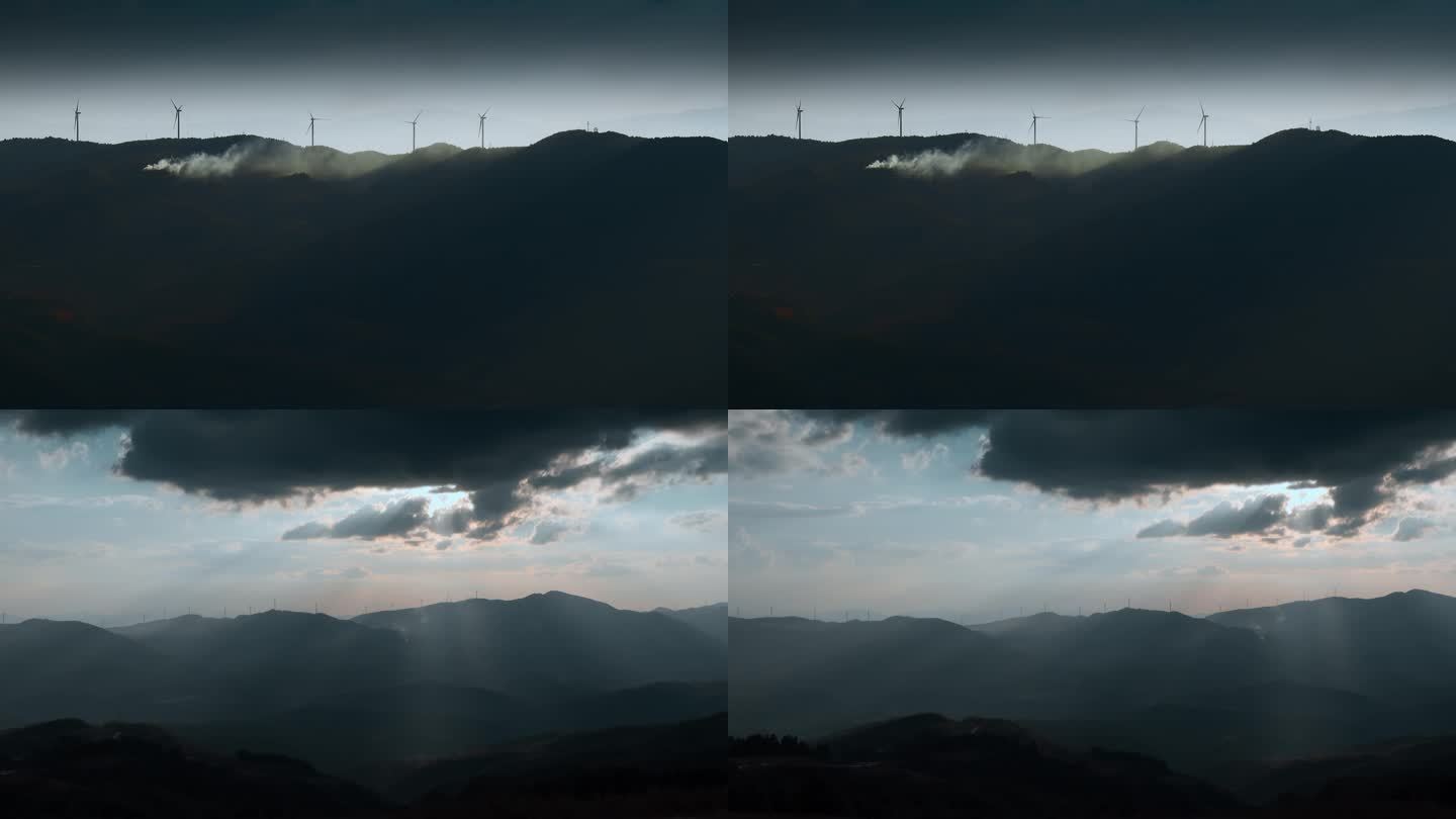 中国电网风光宣传视频清晨山脊电力风车远景
