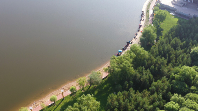 4K中国兰州白银市区公园绿化人工湖