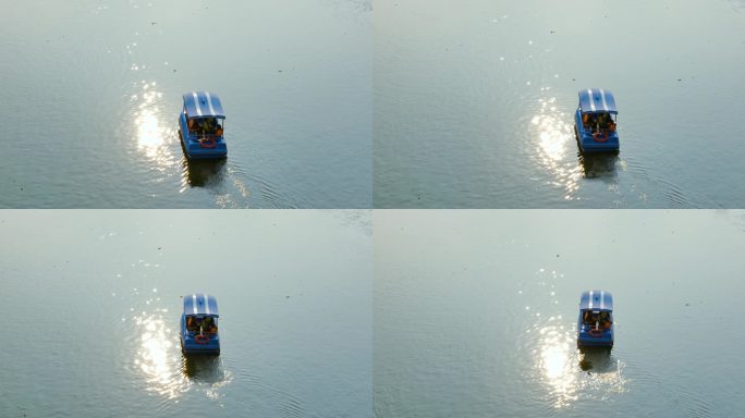 景区湖里游船划船