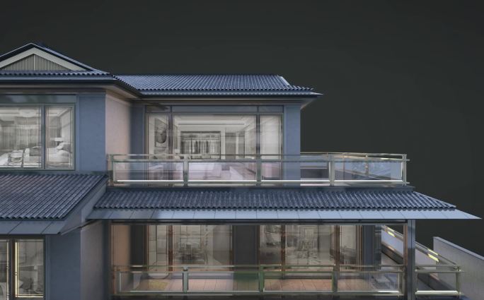 中国风古建筑一角三维动画