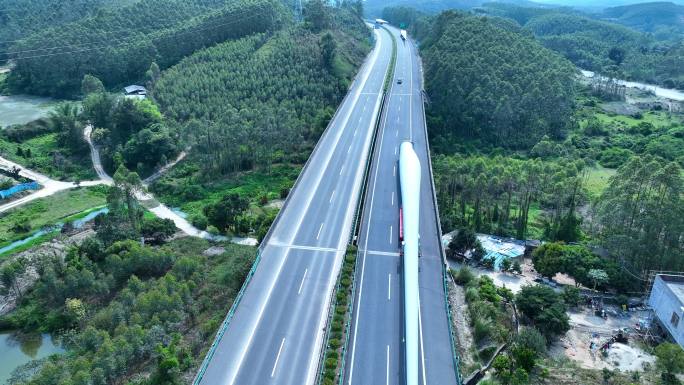 高速公路风电叶片运输高清航拍