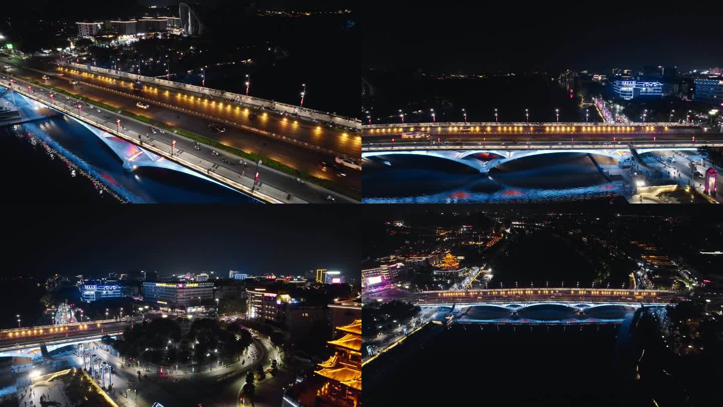 桂林解放桥夜景车流航拍