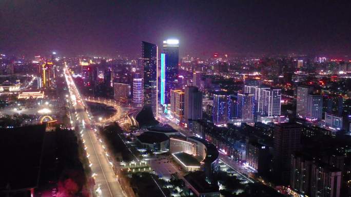 机内直出的银川夜景航拍北京路