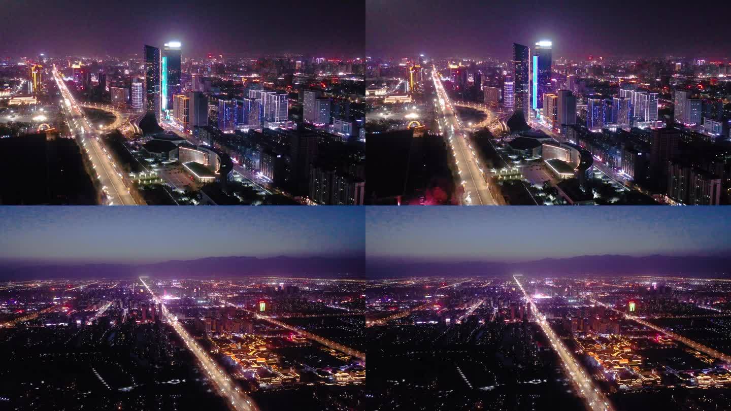 机内直出的银川夜景航拍北京路