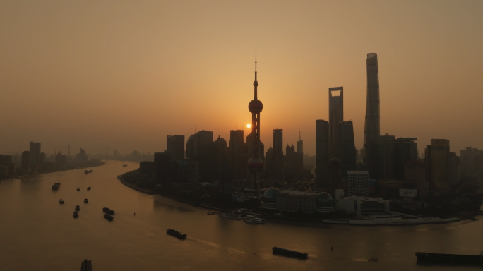 上海城市高楼日出航拍log灰度4k素材