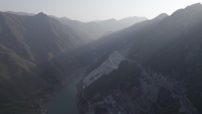 浙江安吉天荒坪峡谷日落航拍