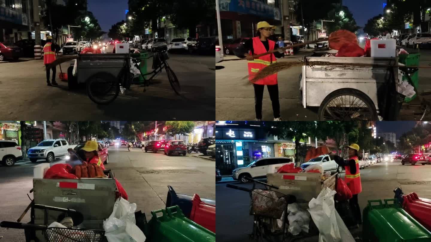 清扫街道环卫作业实拍清洁工人劳累视频素材