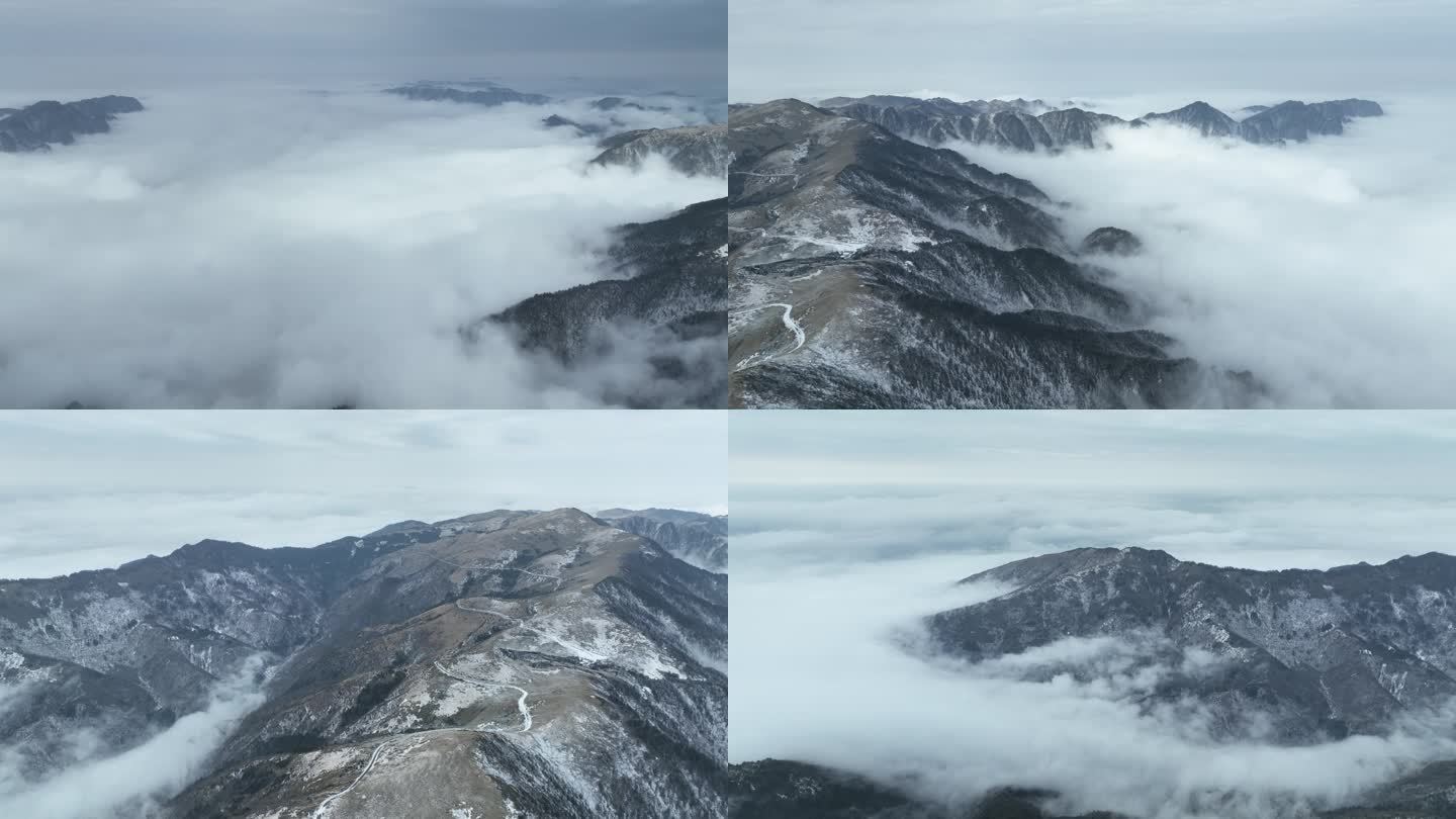 航拍神农架云雾雪景