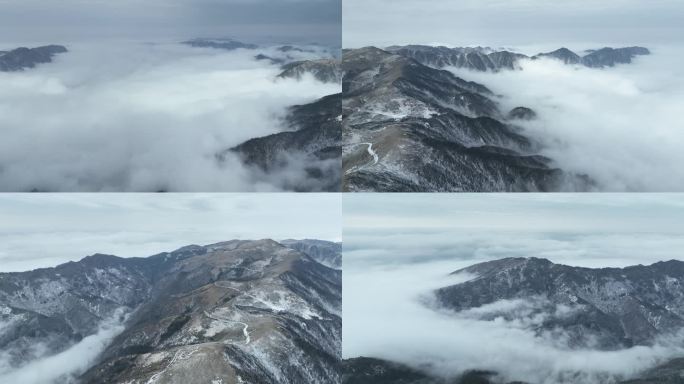 航拍神农架云雾雪景