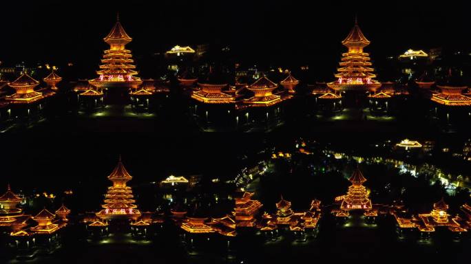 贵州黔东南肇兴侗寨航拍视频夜景