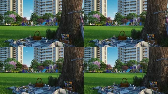 超大草坪野餐近景三维动画