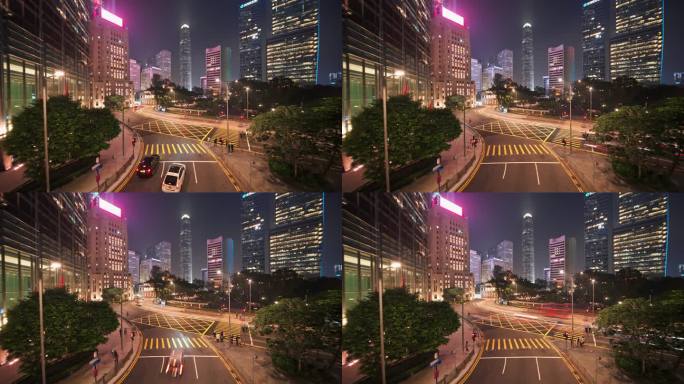 【4K正版】香港中环CBD建筑夜景延时